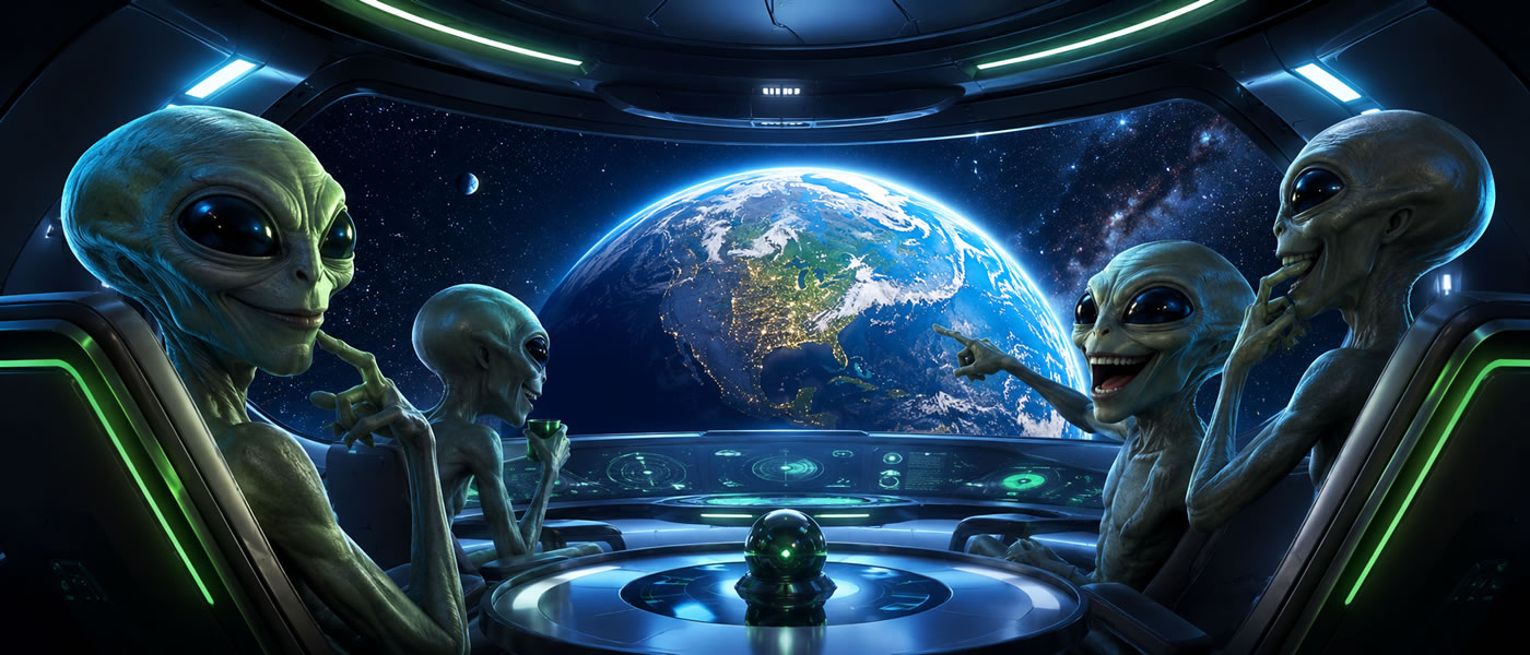 Humorous alien view of Earth from inside a UAP